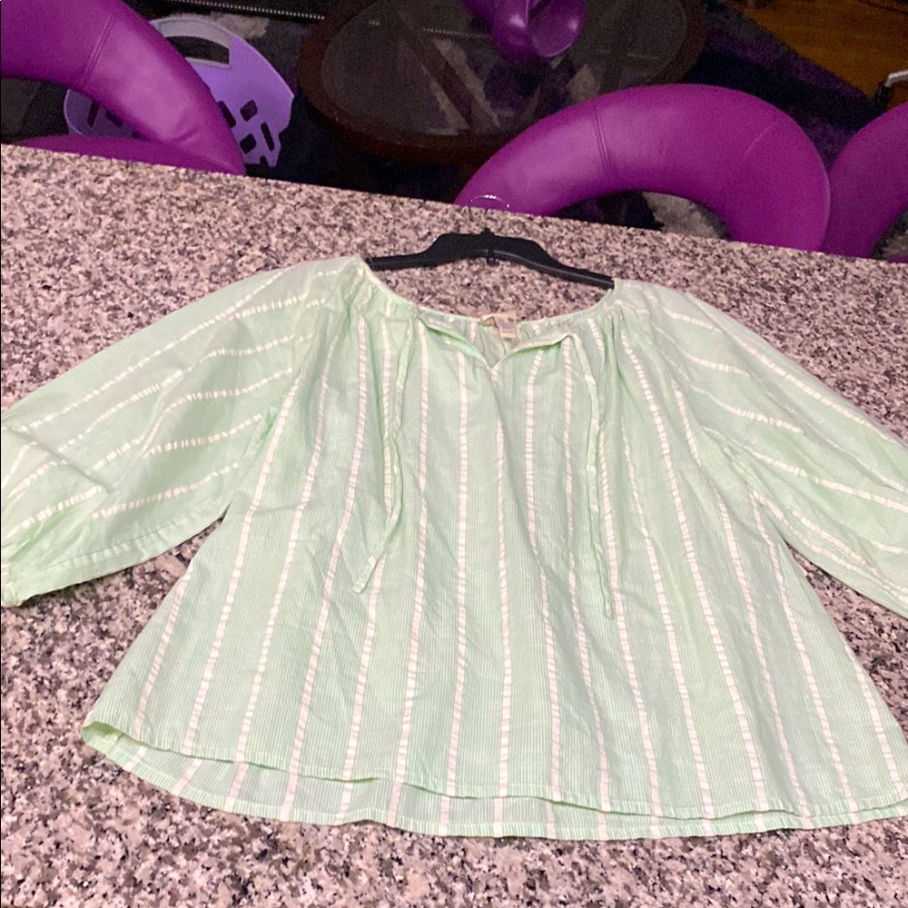 Green Striped Women's Top